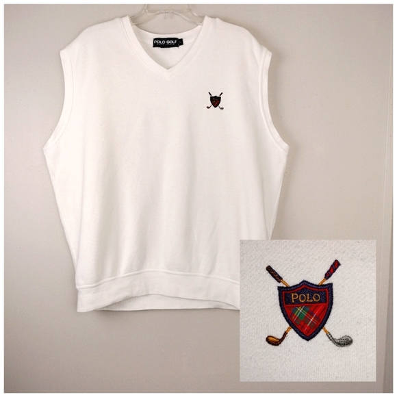 Polo Golf By Ralph Lauren Other - Vintage POLO GOLF By Ralph Lauren White Cotton Blend Golf Vest w/ Crest Sz. L